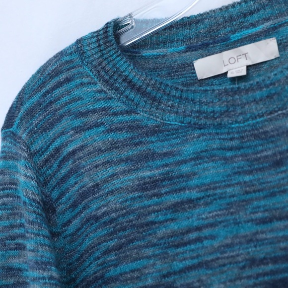 NWT LOFT blue sweater long sleeve knit top XL crewneck heathered wool mohair new - Picture 5 of 9